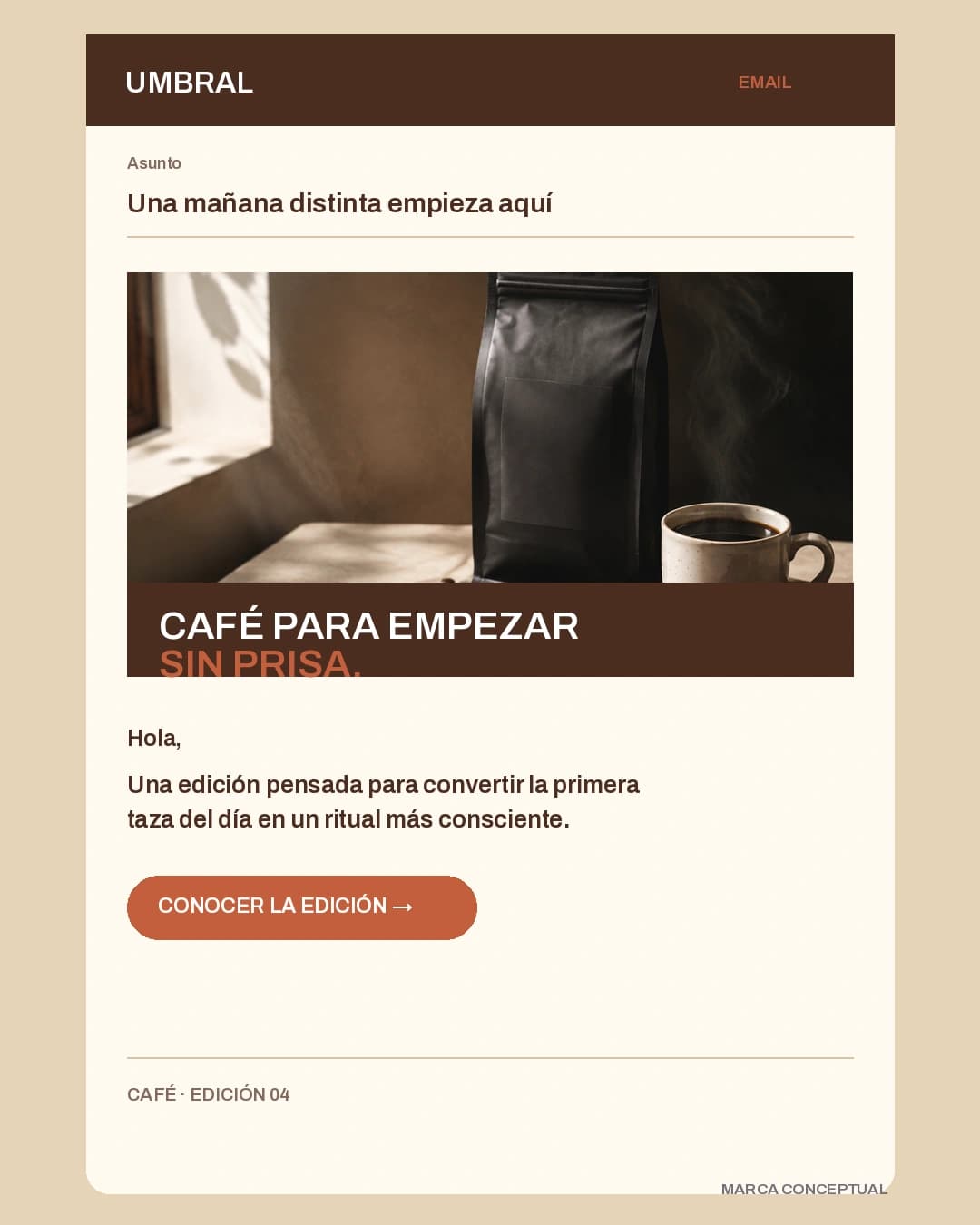 Muestra conceptual de un email diseñado por HORO