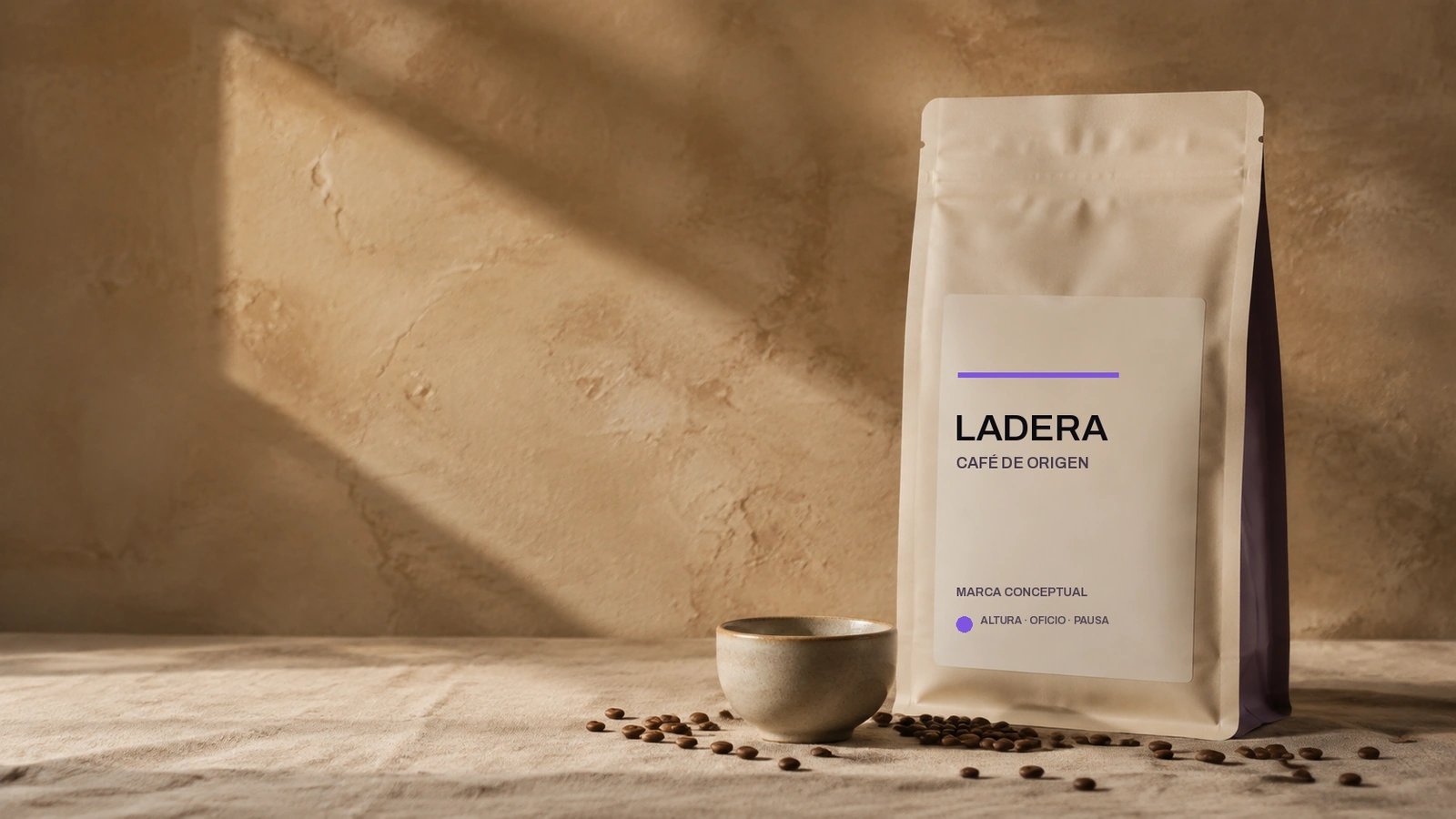 Fotograma conceptual de una campaña de café Ladera, preparado como inicio de la futura demostración en video de HORO