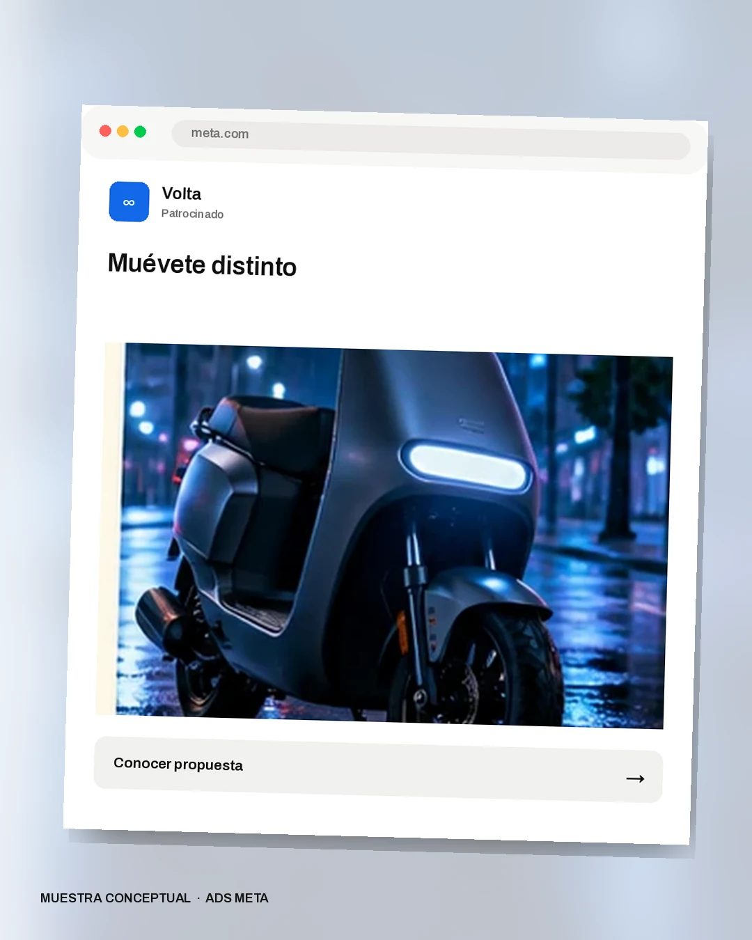 Mockup conceptual de Meta para Volta: Muévete distinto