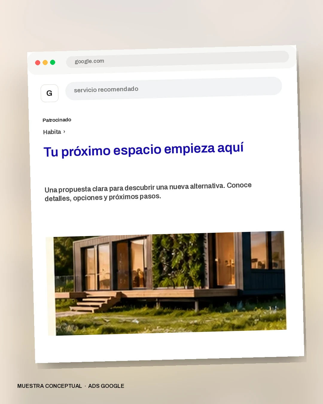 Mockup conceptual de Google para Habita: Tu próximo espacio empieza aquí