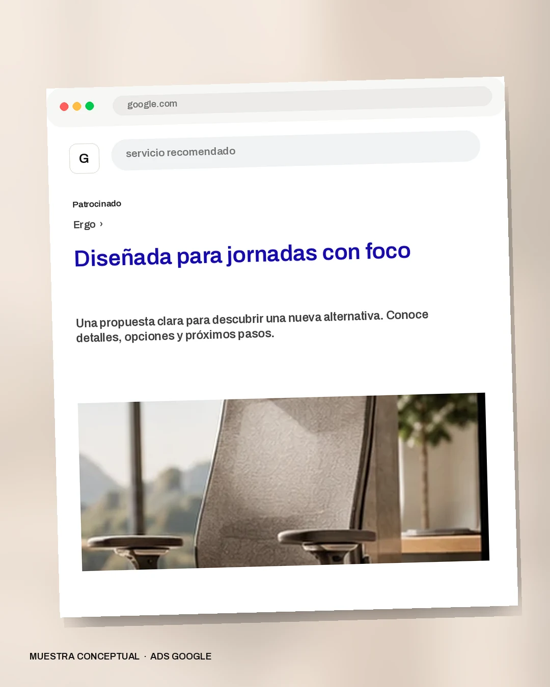 Mockup conceptual de Google para Ergo: Diseñada para jornadas con foco