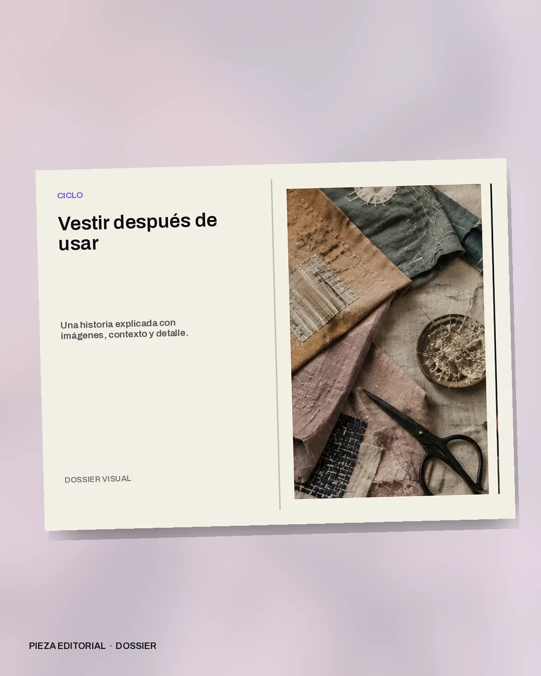 Mockup conceptual de Dossier para Ciclo: Vestir después de usar
