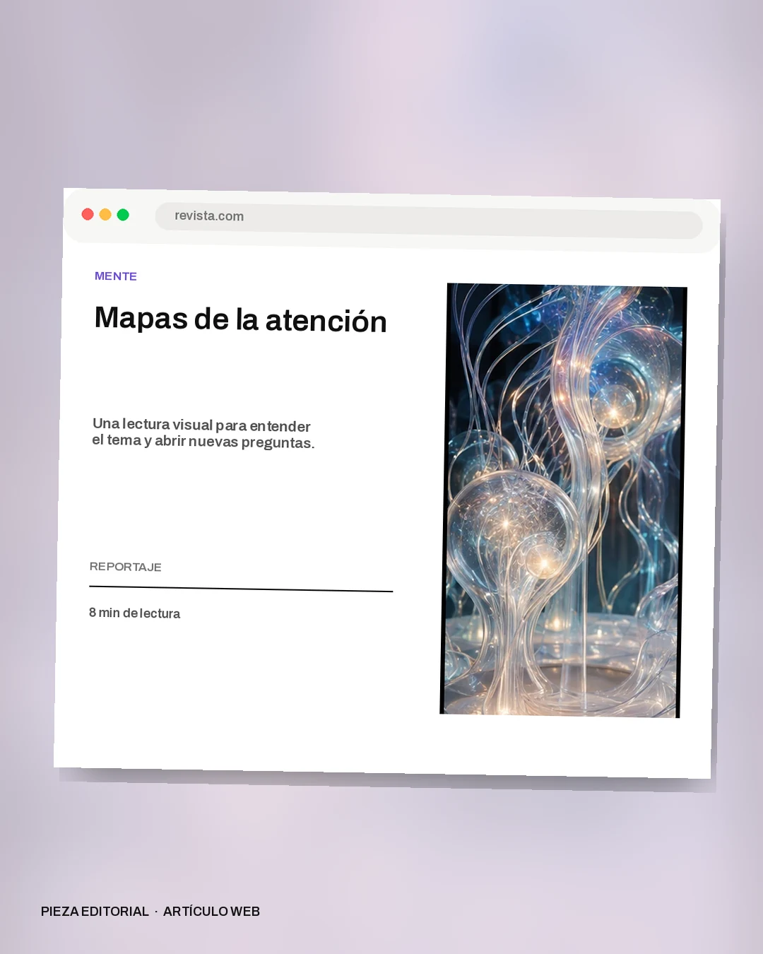 Mockup conceptual de Artículo web para Mente: Mapas de la atención