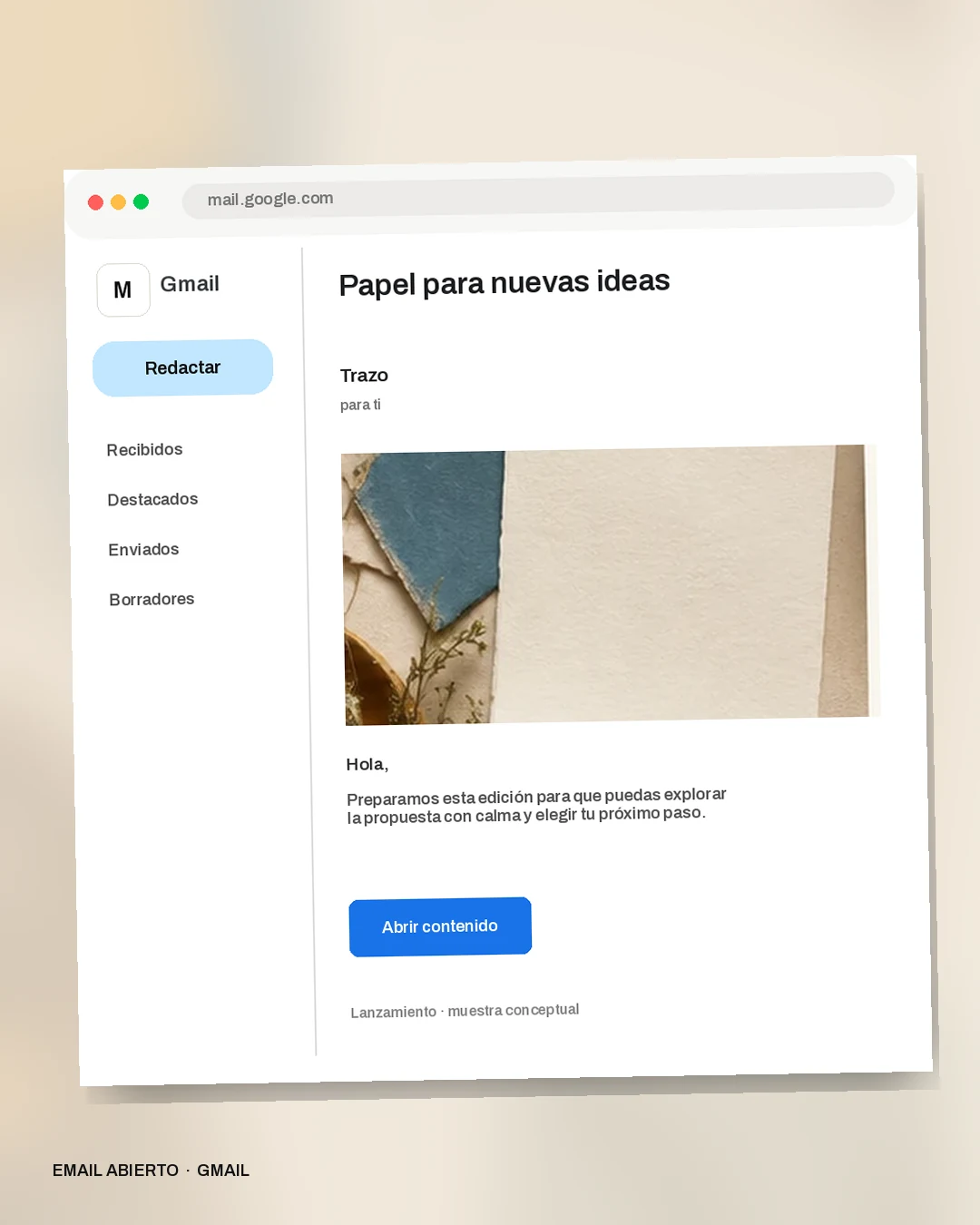 Mockup conceptual de Lanzamiento para Trazo: Papel para nuevas ideas