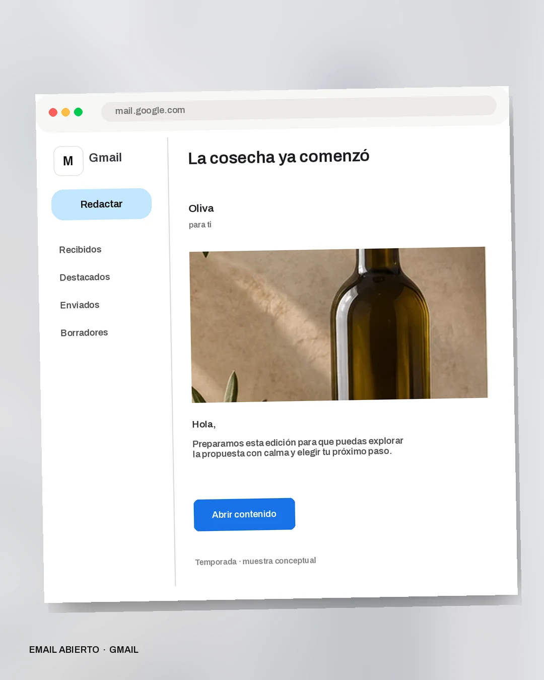 Mockup conceptual de Temporada para Oliva: La cosecha ya comenzó