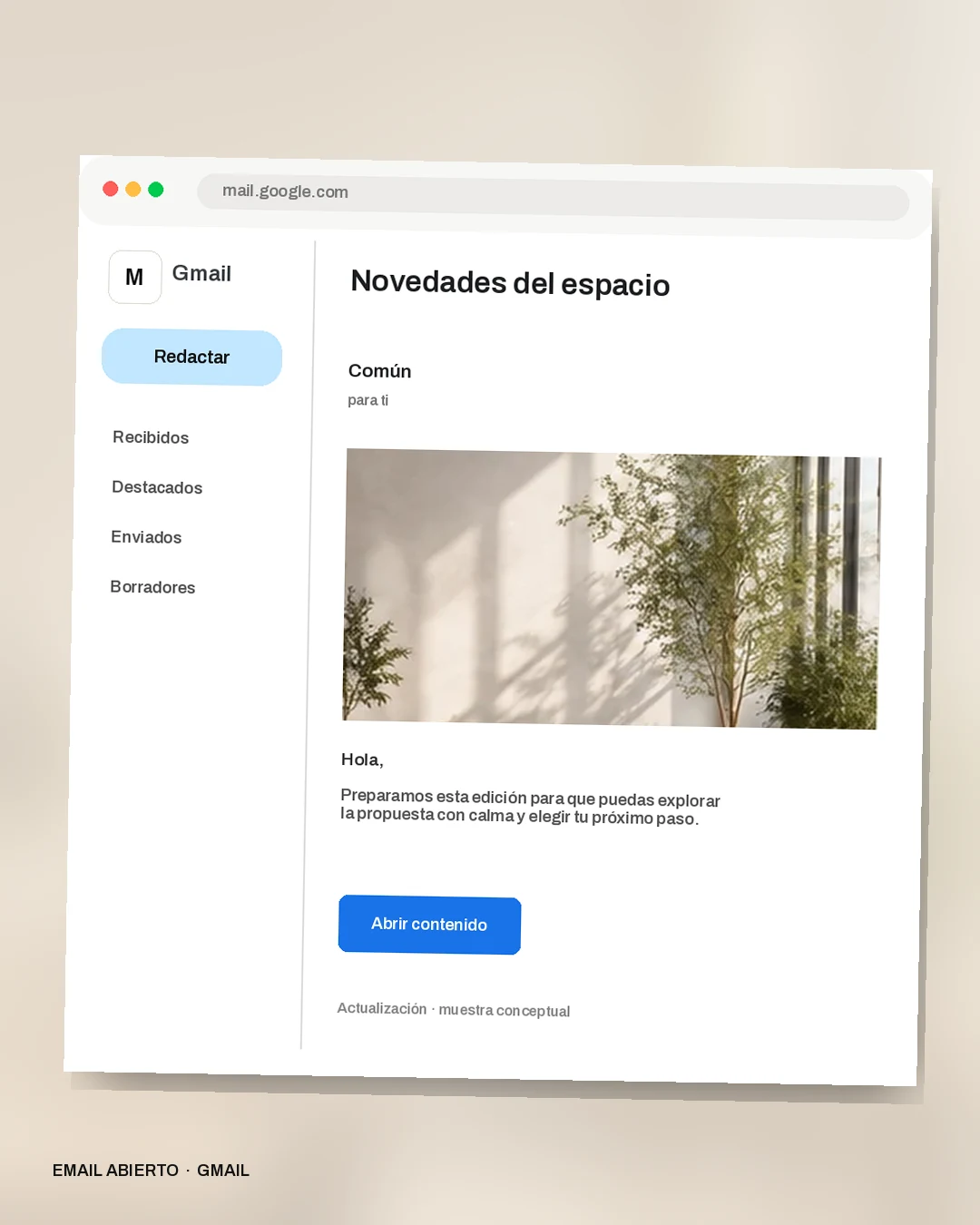 Mockup conceptual de Actualización para Común: Novedades del espacio