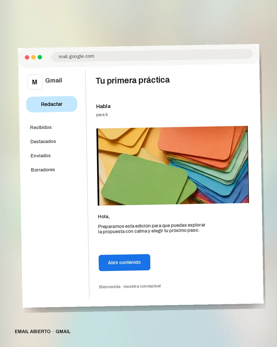 Mockup conceptual de Bienvenida para Habla: Tu primera práctica