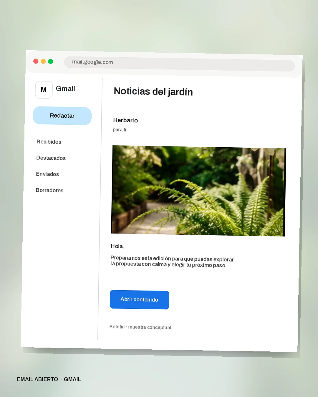 Mockup conceptual de Boletín para Herbario: Noticias del jardín