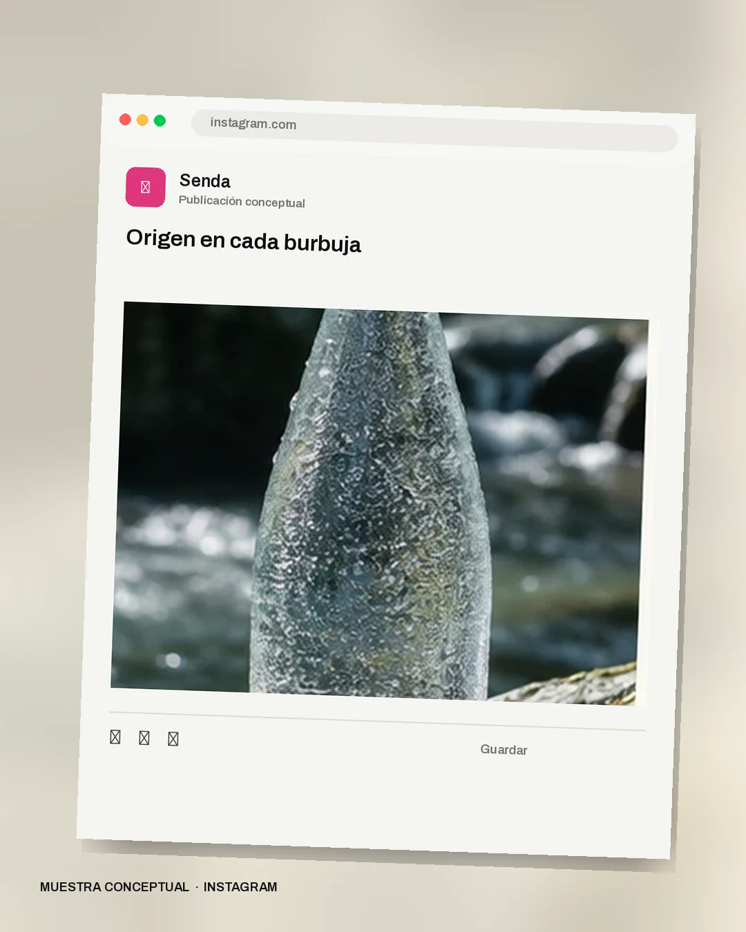 Mockup conceptual de Instagram para Senda: Origen en cada burbuja